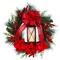28" Poinsettia & Berry Holiday Lantern Christmas Wreath with LED Candle